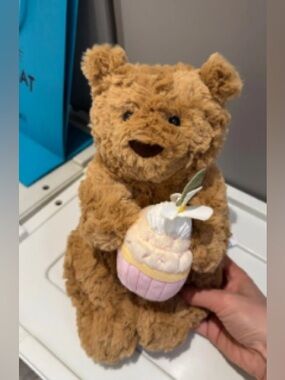 Jellycat Brown Bear Holding Pink & Cream Cupcake Plush